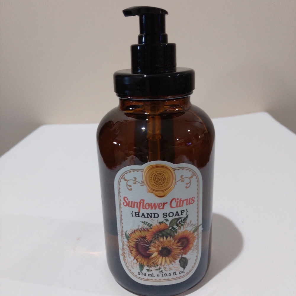 NEW Home & Body Sunflower Citrus Hand Soap 19.5 oz Fall Theme, Glass Bottle